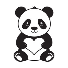 Valentines day Love panda vector silhouette illustration