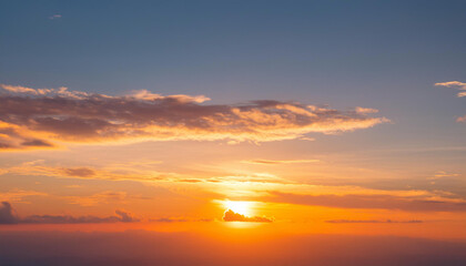 Sun Setting Over Clouds in Sky and Copy Space