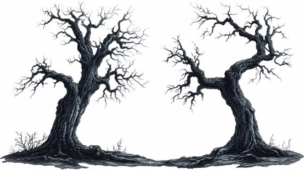 American hornbeam trees isolated - high-res images for design. Ebonwood. Illustration