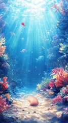 Fototapeta premium Serene Underwater Scene with Vibrant Coral and Fish