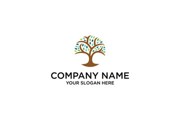 Elegant Tree Logo Design with Green and Blue Leaf Accents
