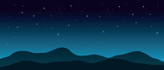 Background with hills and starry night sky. Vector © Dima