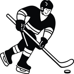 Hockey player in Action silhouette vector art, Hockey player in Action line art vector illustration