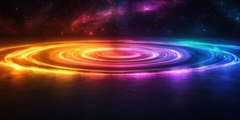 Obraz premium Planetary rings radiate in cosmic hues with glowing nebulas in background., Generative AI
