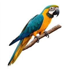 Fototapeta premium Vibrant Blue and Yellow Macaw Perched on Branch Isolated Background