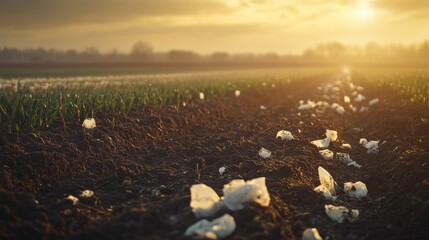 Early Morning Light Over Scattered Agricultural Field
