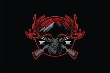 Deer head with cross riffle Illustration vector image logo template