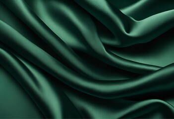 Obraz premium Dark green silk satin background featuring elegant soft folds on a smooth fabric surface, perfect for luxurious wide design banners.
