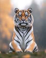 Fototapeta premium A majestic tiger sitting calmly in a serene natural setting.