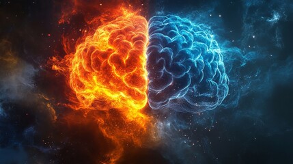 Fototapeta na wymiar Fiery Icy Brain Opposites Unite