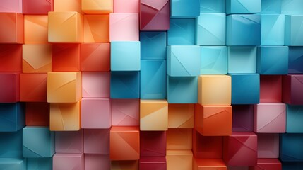 A colorful wall made of blocks with a blue and orange section