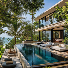 Fototapeta premium Modern Luxury Villa Tropical Setting Pool