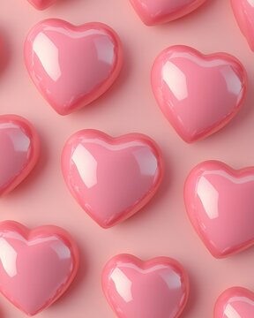Valentine's Day Pink Glossy Hearts Pattern Romantic Background Valentine s Day