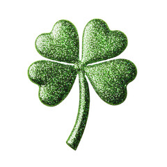 A green clover with glitter on it