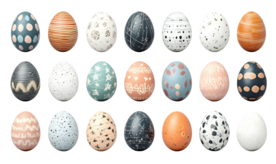 collection of easter eggs isolated on transparent background