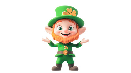A cartoonish green elf with a gold hat and beard is smiling and waving
