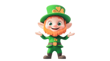 A cartoonish green elf with a gold hat and beard is smiling and waving