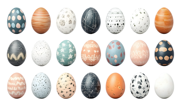collection of easter eggs isolated on transparent background