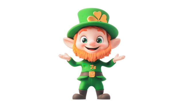 A cartoonish green elf with a gold hat and beard is smiling and waving