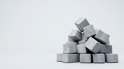 A Pile of Rugged Concrete Blocks Stacked Neatly on a Clean White Background Showcasing Industrial Texture and Versatile Building Materials for Design