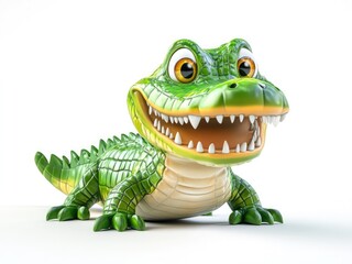Fototapeta premium Adorable 3D cartoon crocodile illustration, isolated on a white background, perfect for kids' designs, educational materials, or playful themes.