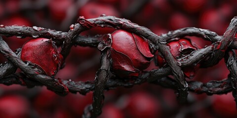 Red orbs encased in a dark twisting vine