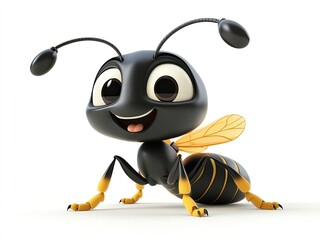 Naklejka premium Adorable 3D cartoon ant illustration, isolated on a white background, perfect for kids' designs, educational materials, or playful themes.