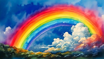 Watercolor storm clouds parting to reveal a vivid rainbow, symbolizing resilience with copy space