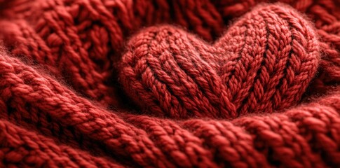 Knitted Heart Shaped Red Wool Textile