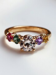 gold ring with multicolored gemstones
