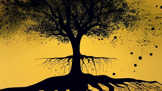 Silhouette of Dead Trees at Sunset in a Desert Landscape Vector Illustration
