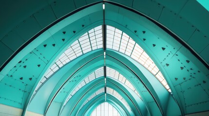 Fototapeta premium Stunning Modern Architecture: A Turquoise Roof View with Unique Arches and Natural Light