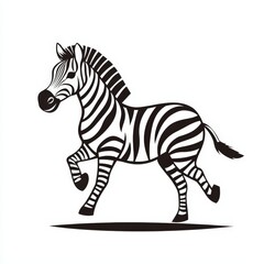 Obraz premium Dynamic Silhouette of a Playful Zebra in Motion with Bold Outlines Against a Pure White Background Evoking Joy and Freedom in Animal Art Style