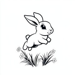 Playful Rabbit Leaping Through Lush Green Grass Surrounded by Vibrant Colorful Flowers in a Bright Sunny Meadow Evoking Joy and Natural Beauty