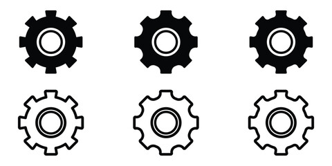 Cogwheel icon set. Line and glyph gearwheel sign. Outline cogwheel mechanism symbol. Settings gear icon vector illustration.