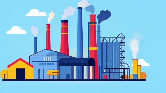 Industrial Factory Building Icon Vector Illustration in Urban Skyline Design