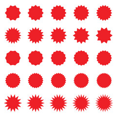 Set of vector starburst, sunburst badges. Starburst speech bubbles. Vector set of starburst, sunburst icons. Black Sunburst Promo Tags. Flat vintage stickers, labels on white background.