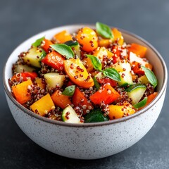 Vibrant Bowl of Quinoa Salad with Freshly Roasted Vegetables Creating a Healthy and Colorful Culinary Delight for Nutritious Eating and Enjoyment
