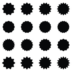 Set of vector starburst, sunburst badges. Starburst speech bubbles. Vector set of starburst, sunburst icons. Black Sunburst Promo Tags. Flat vintage stickers, labels on white background.