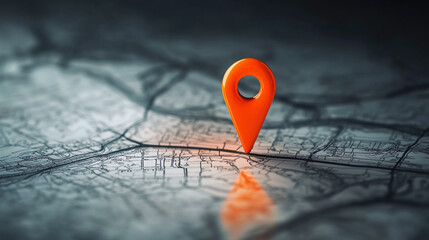 Fototapeta premium Illustration of an orange pin on detailed map lines.