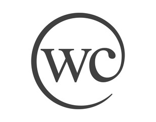 WC logo from two letter with circle shape email sign style. W and C round logotype of business company