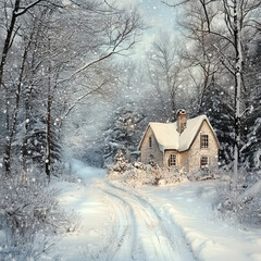 Winter Wonderland Little House Snowy