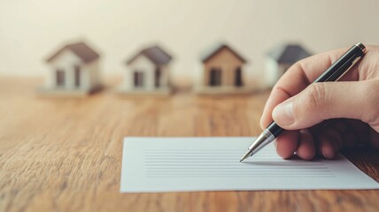 Signing a real estate agreement home office document preparation indoor close-up property investment