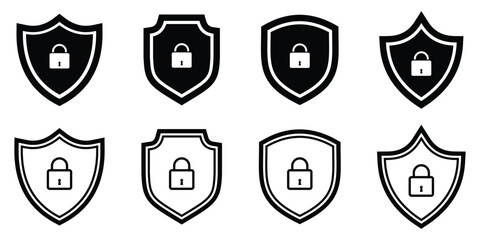 Security shield icon. Security shields symbols with padlock. Shield security icon, Safety, protection sign. Vector illustration.