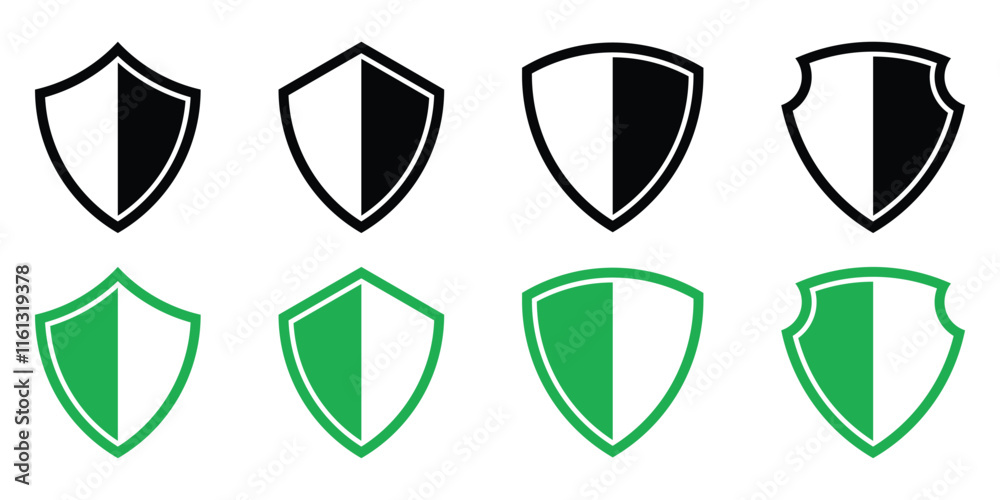 Fototapete modern shield icon. shield icon with security and protection signs. simple shield icon in black and 