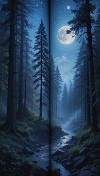 Dual Arm Forest Nightscape Tattoo Design