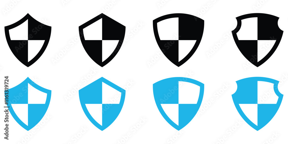 Fototapete modern shield icon. shield icon with security and protection signs. simple shield icon in black and 