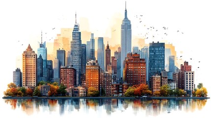 Obraz premium Scenic Urban Landscape Capturing Reflected Modern City Skyline in Beautiful Photo