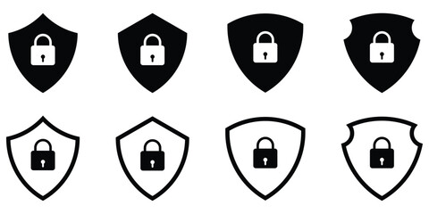 Security shields icon with padlock. Security shield symbols. Vector illustration. EPS 10