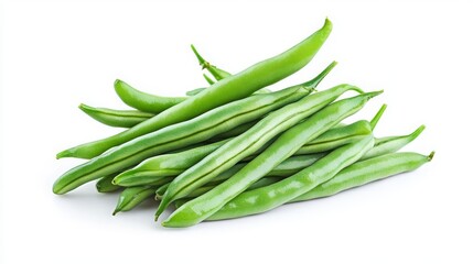 Fototapeta premium Fresh and Vibrant Green Beans on a White Background